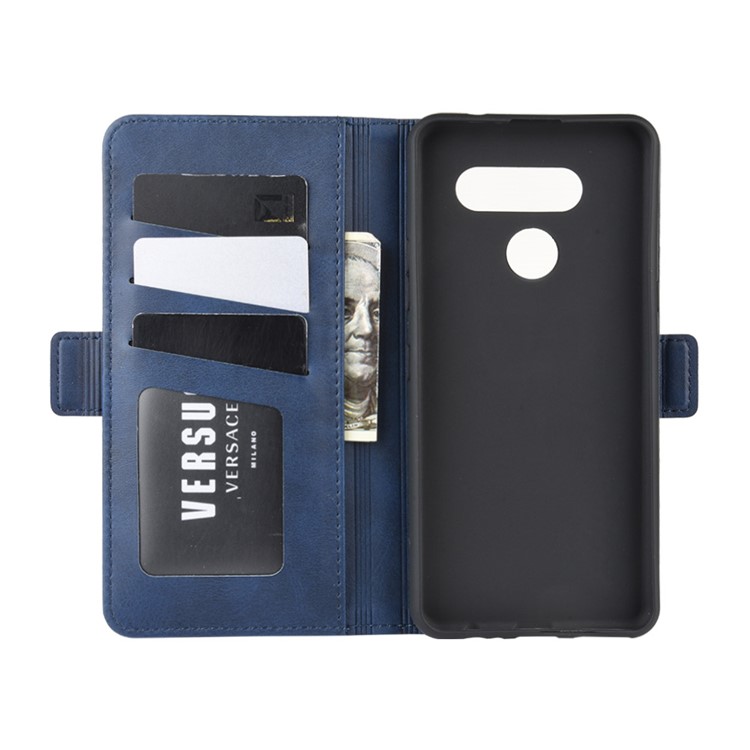 Magnet Adsorption Leather Wallet Phone Cover Case for LG K50S - Blue-3