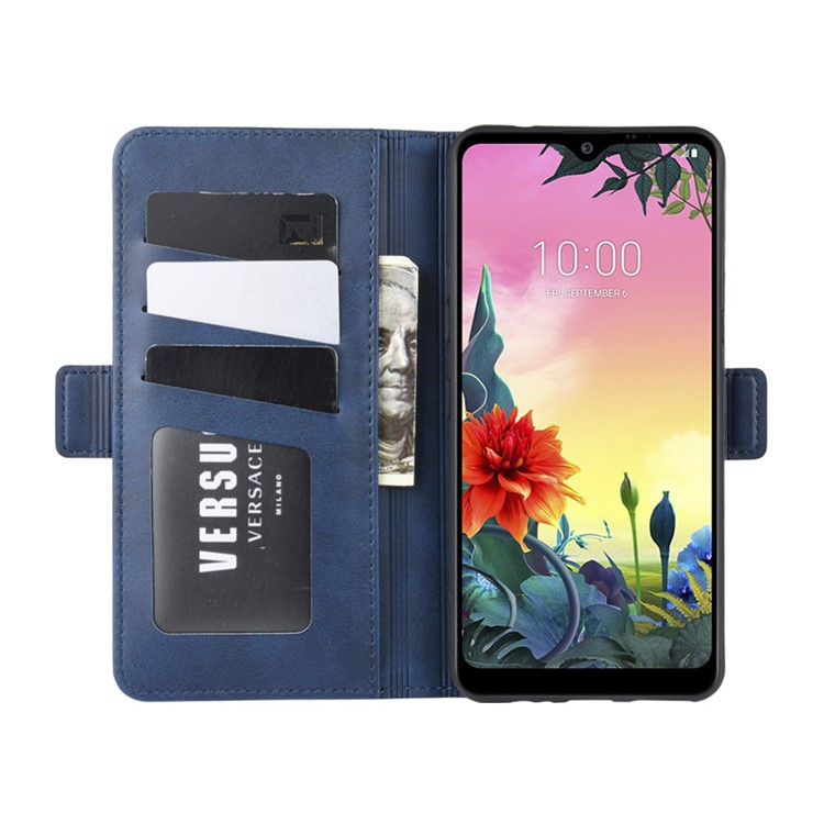 Magnet Adsorption Leather Wallet Phone Cover Case for LG K50S - Blue-4