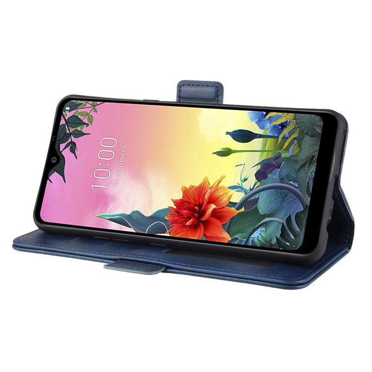 Magnet Adsorption Leather Wallet Phone Cover Case for LG K50S - Blue-5