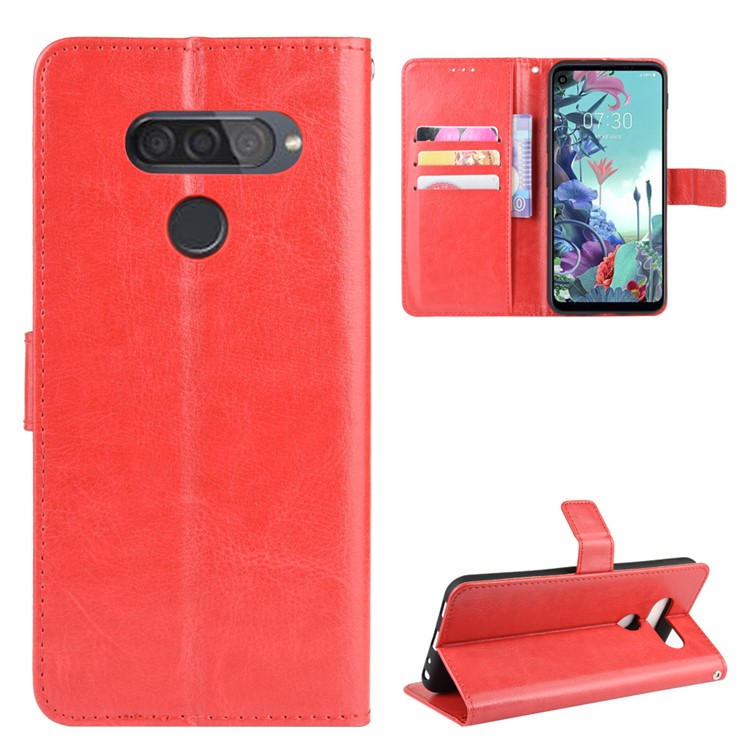 Crazy Horse Texture Wallet Flip Leather Phone Case for LG Q70 - Red-1