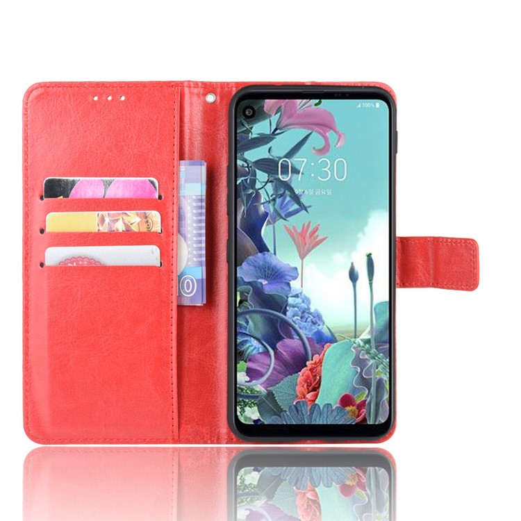 Crazy Horse Texture Wallet Flip Leather Phone Case for LG Q70 - Red-4