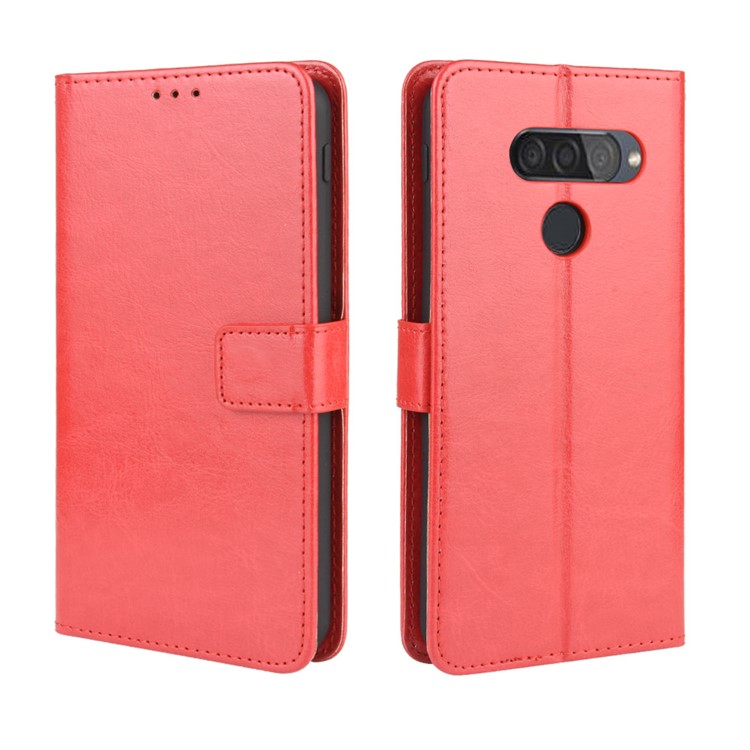 Crazy Horse Texture Wallet Flip Leather Phone Case for LG Q70 - Red-7