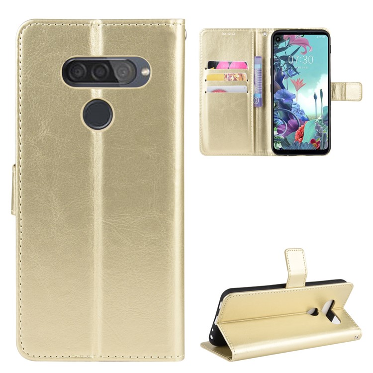 Crazy Horse Texture Wallet Flip Leather Phone Case for LG Q70 - Gold-1