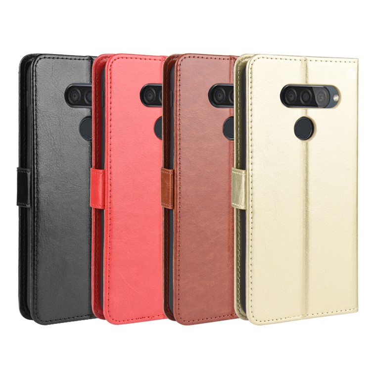 Crazy Horse Texture Wallet Flip Leather Phone Case for LG Q70 - Gold-13