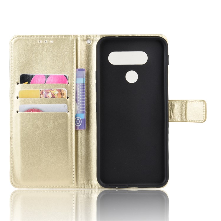 Crazy Horse Texture Wallet Flip Leather Phone Case for LG Q70 - Gold-3
