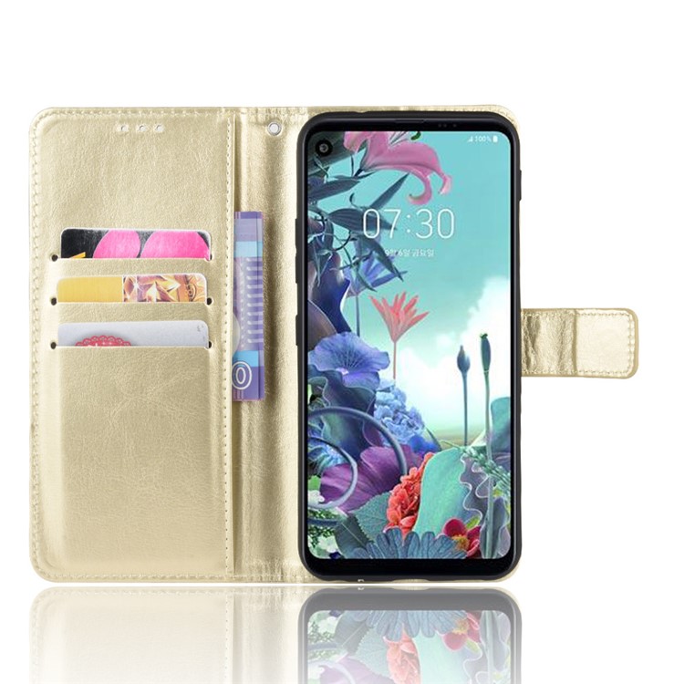 Crazy Horse Texture Wallet Flip Leather Phone Case for LG Q70 - Gold-4