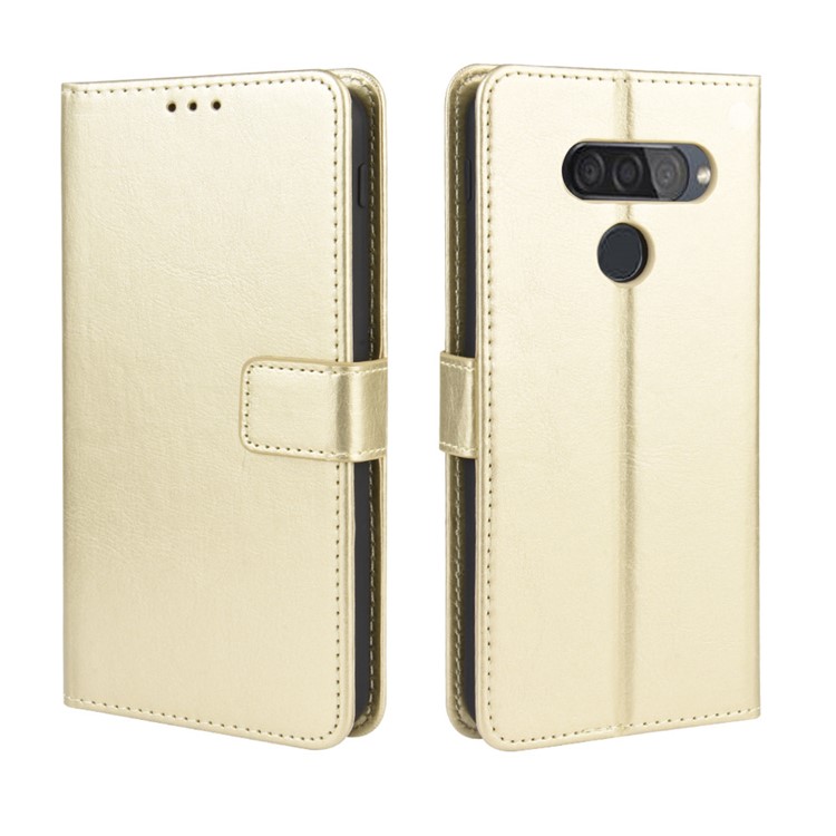 Crazy Horse Texture Wallet Flip Leather Phone Case for LG Q70 - Gold-7