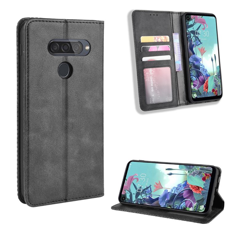 Vintage Style Leather Wallet Phone Case for LG Q70 - Black-1