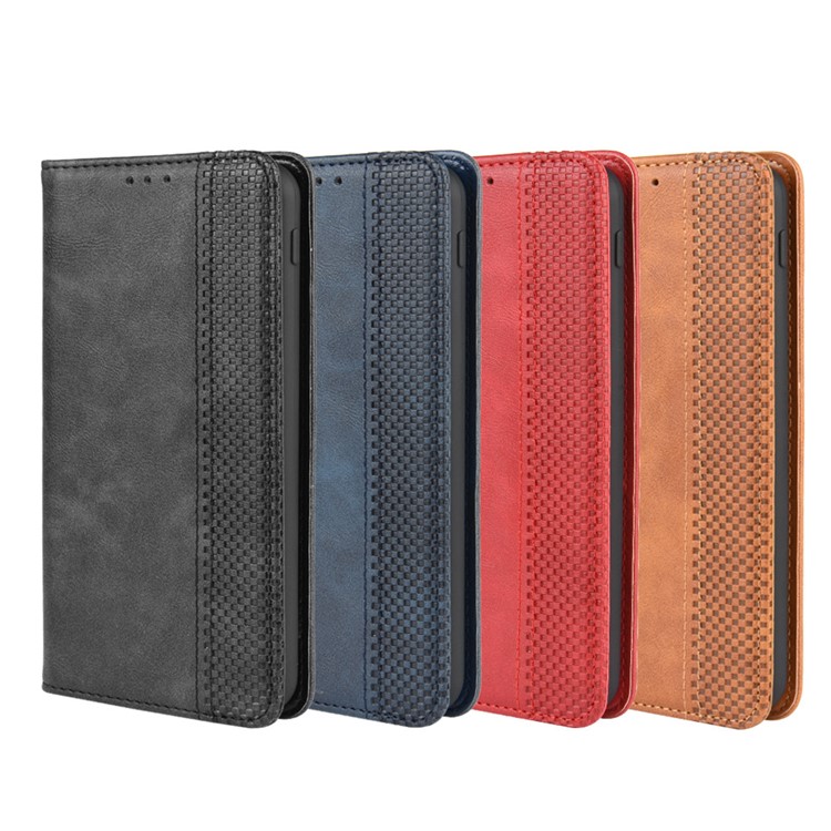 Vintage Style Leather Wallet Phone Case for LG Q70 - Black-12