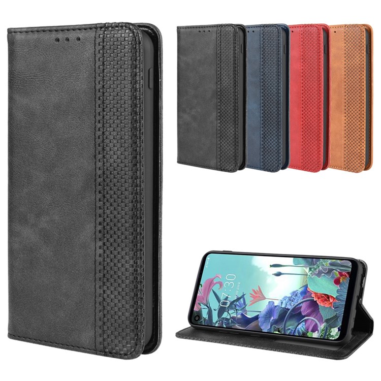 Vintage Style Leather Wallet Phone Case for LG Q70 - Black-13