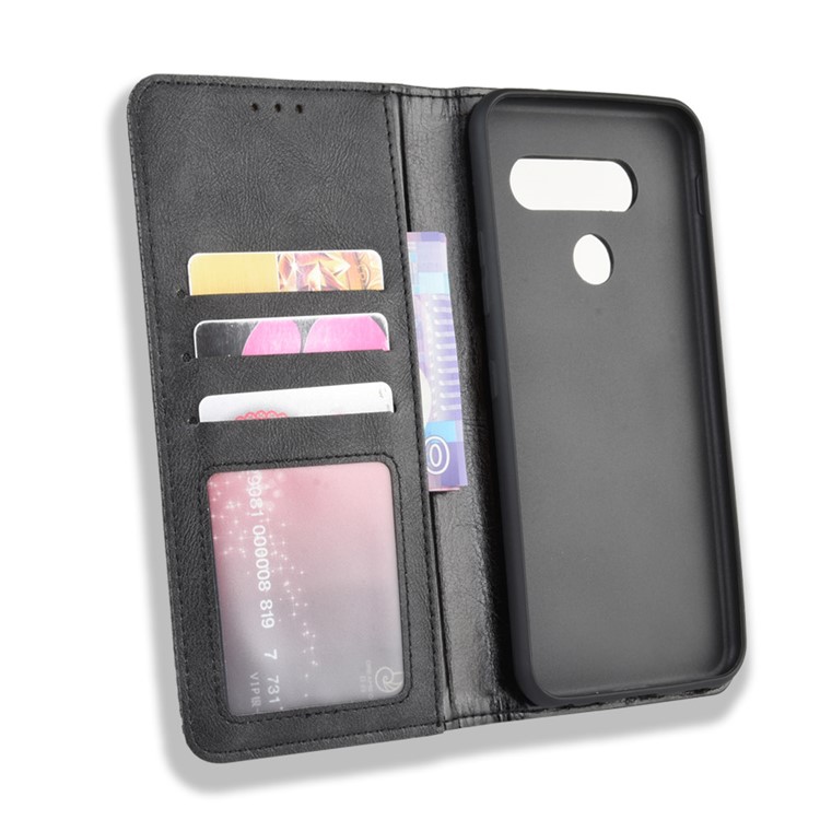 Vintage Style Leather Wallet Phone Case for LG Q70 - Black-3