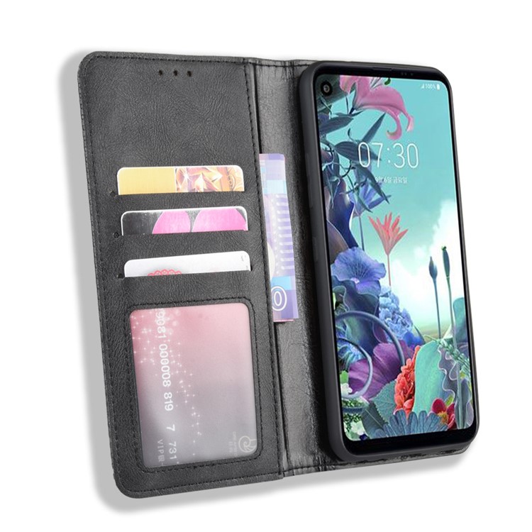 Vintage Style Leather Wallet Phone Case for LG Q70 - Black-4