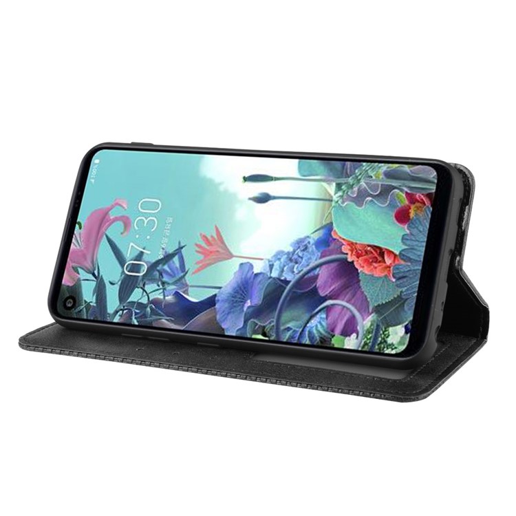 Vintage Style Leather Wallet Phone Case for LG Q70 - Black-5
