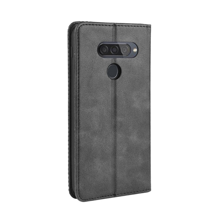 Vintage Style Leather Wallet Phone Case for LG Q70 - Black-6