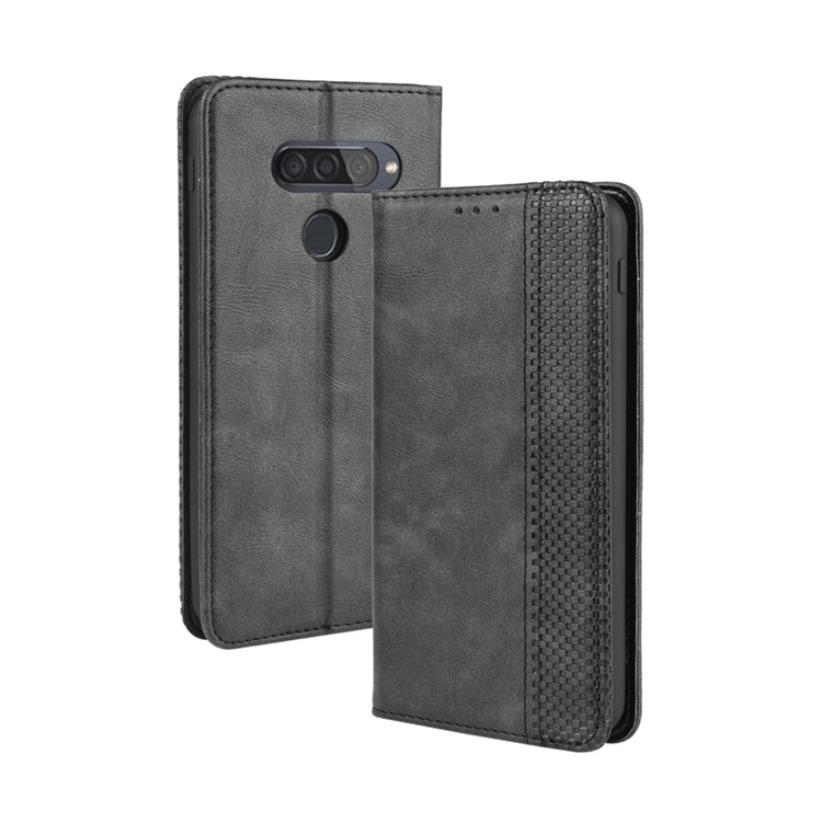 Vintage Style Leather Wallet Phone Case for LG Q70 - Black-7
