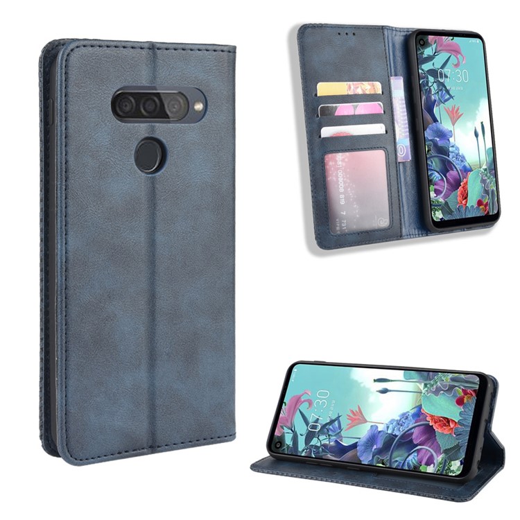 Vintage Style Leather Wallet Phone Case for LG Q70 - Blue-1