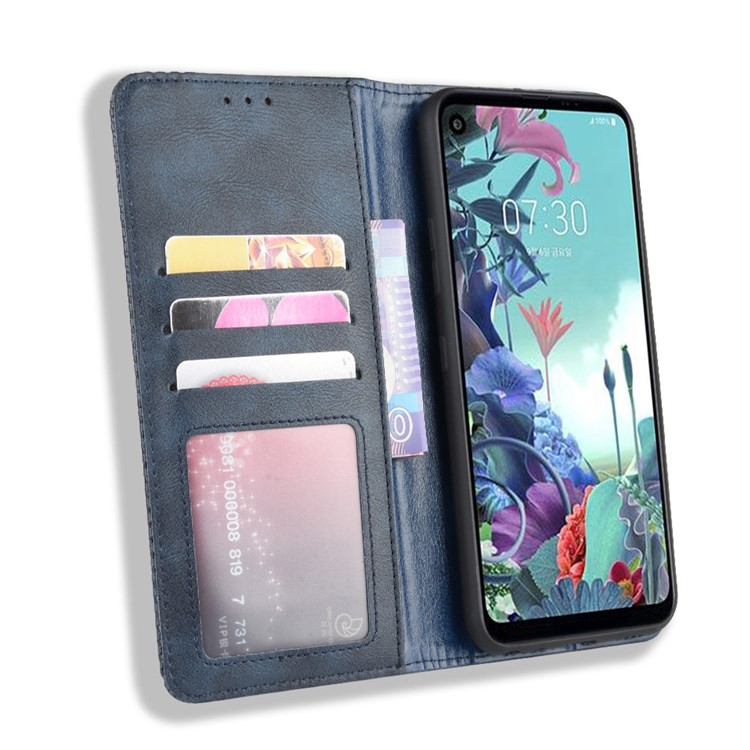 Vintage Style Leather Wallet Phone Case for LG Q70 - Blue-4