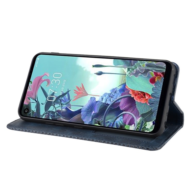 Vintage Style Leather Wallet Phone Case for LG Q70 - Blue-5
