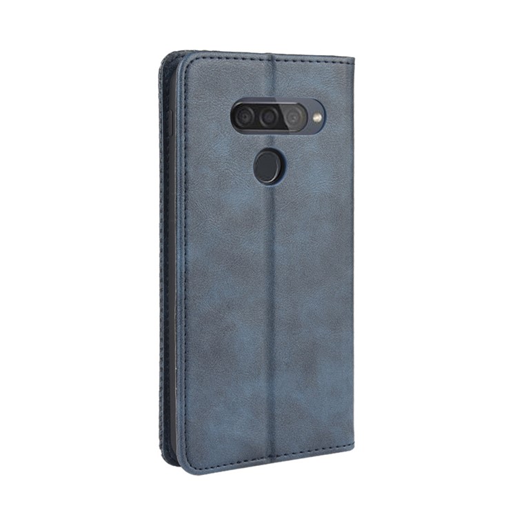 Vintage Style Leather Wallet Phone Case for LG Q70 - Blue-6