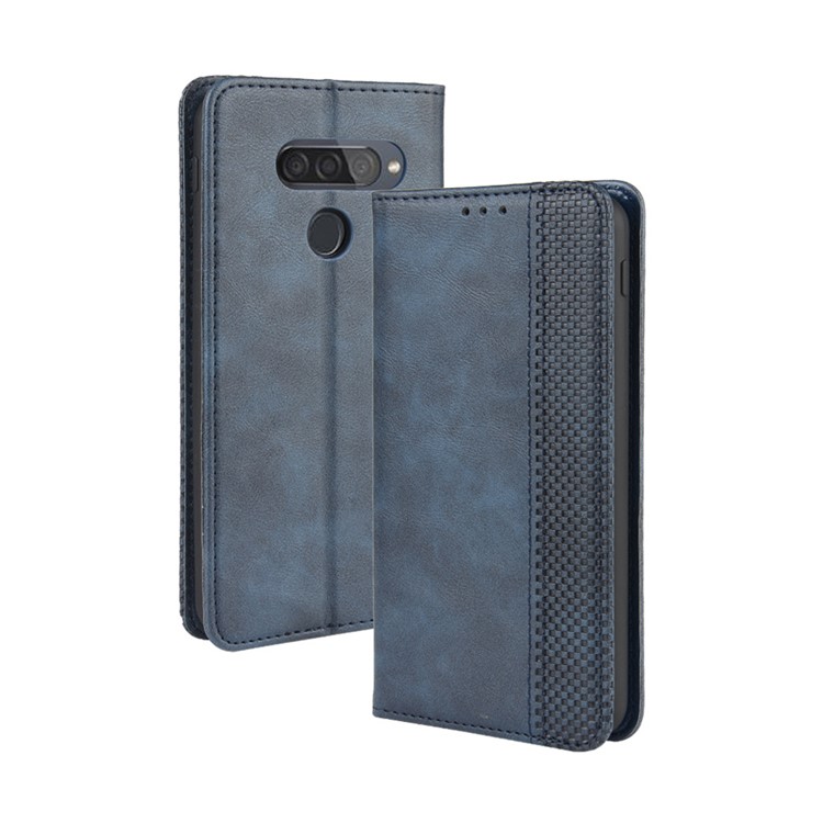 Vintage Style Leather Wallet Phone Case for LG Q70 - Blue-7