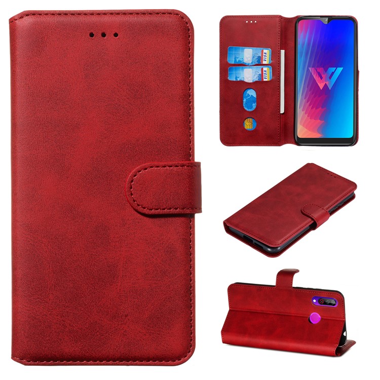 Классический Кожаный Бумажник Стенд Крышка Телефона Для LG W30 - Красный-1