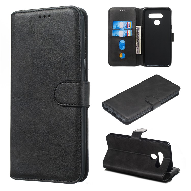 Classic Style Wallet Leather Stand Cell Phone Cover for LG K50/Q60 - Black-1