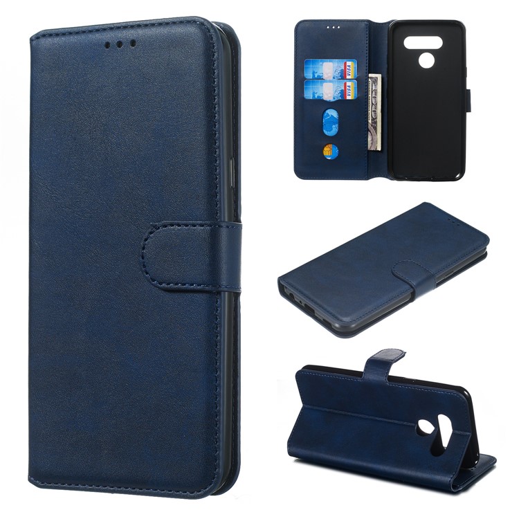 Classic Style Wallet Leather Stand Cell Phone Cover for LG K50/Q60 - Blue-1