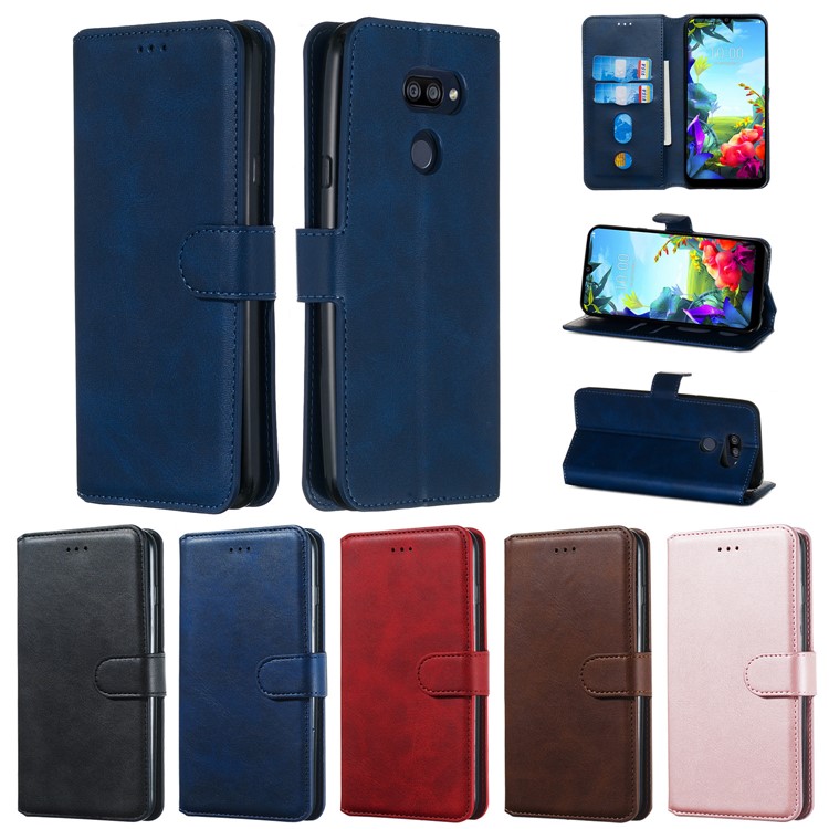 Classic Wallet Leather Stand Phone Protective Cover Shell for LG K40S - Blue-18