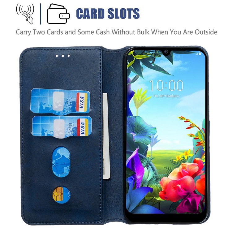 Classic Wallet Leather Stand Phone Protective Cover Shell for LG K40S - Blue-9