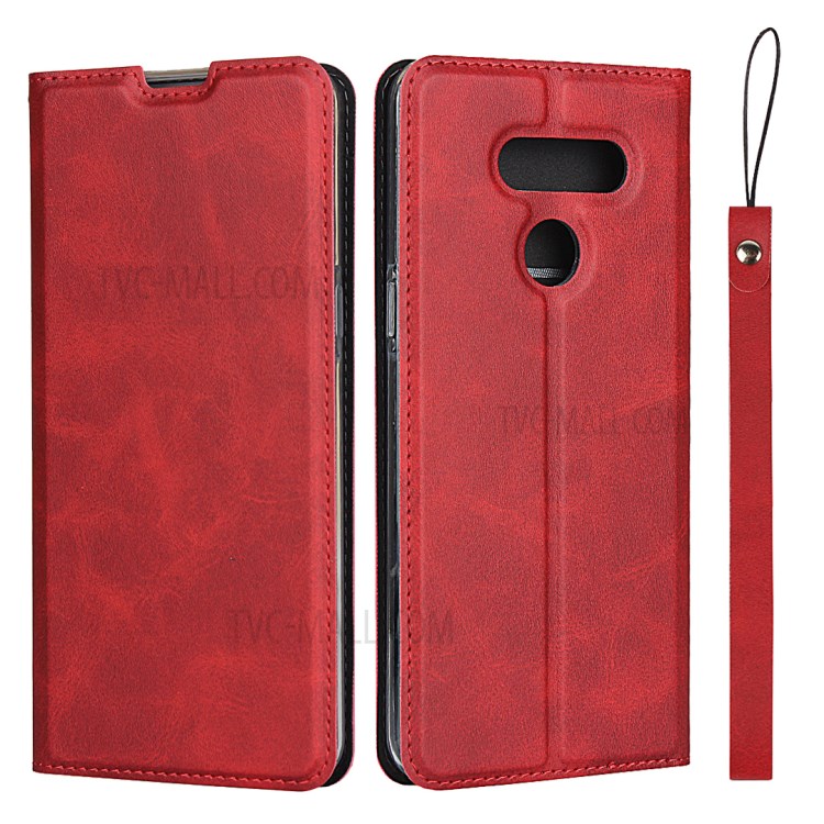 Auto-absorbed Leather Stand Case with Card Slot for LG K50S - Red-1