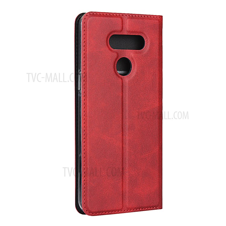 Auto-absorbed Leather Stand Case with Card Slot for LG K50S - Red-4