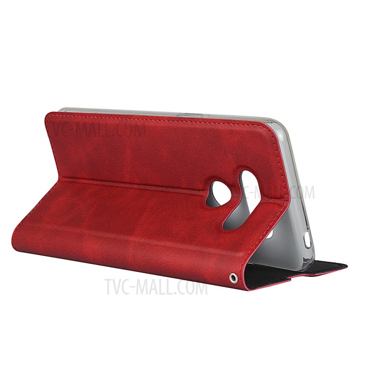 Auto-absorbed Leather Stand Case with Card Slot for LG K50S - Red-5