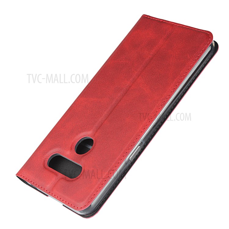 Auto-absorbed Leather Stand Case with Card Slot for LG K50S - Red-6