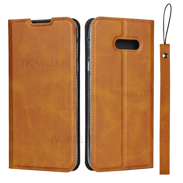 Leather Stand Case with Card Slot for LG G8X ThinQ / LG V50S - Brown-1
