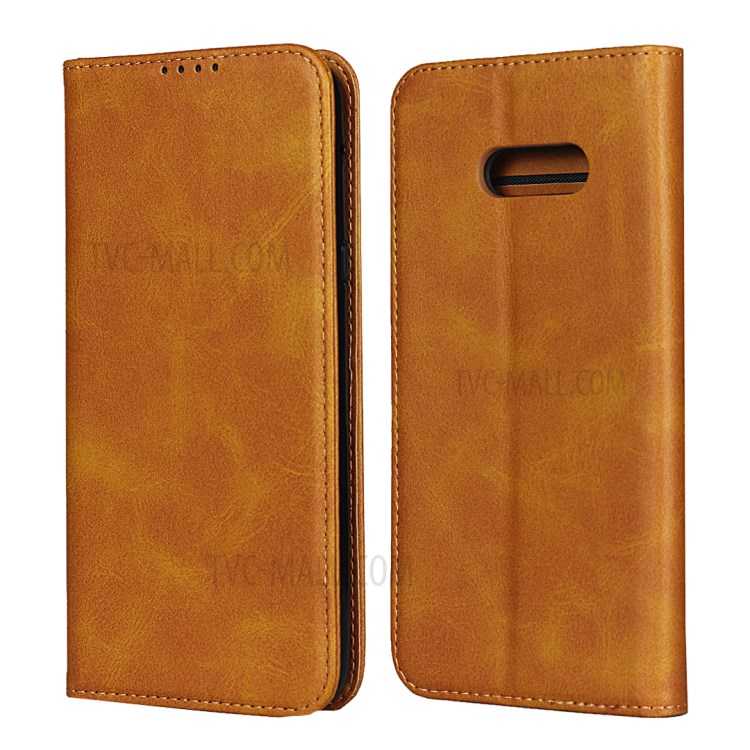 Auto-absorbed Leather Wallet Stand Phone Casing for LG V50S / LG G8X ThinQ - Brown-1