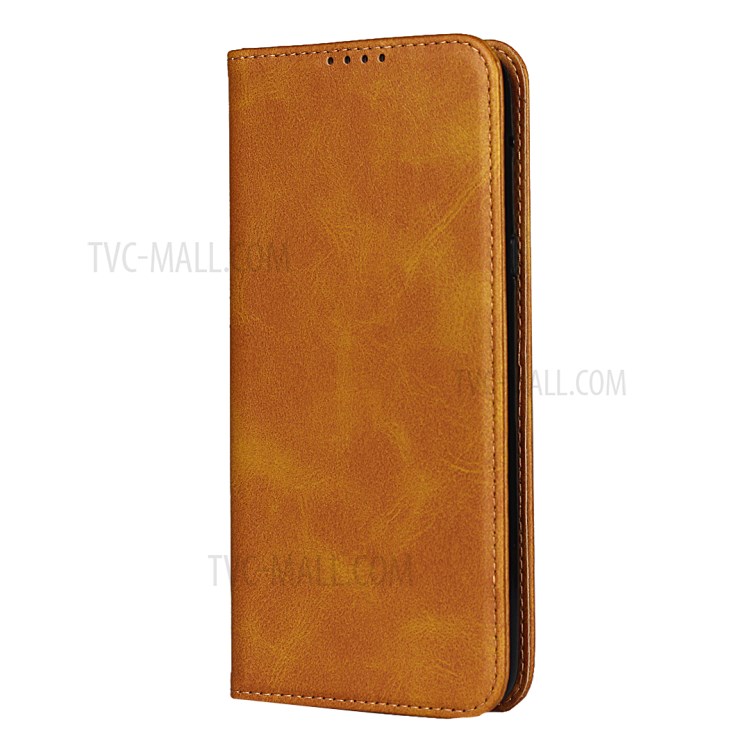Auto-absorbed Leather Wallet Stand Phone Casing for LG V50S / LG G8X ThinQ - Brown-2