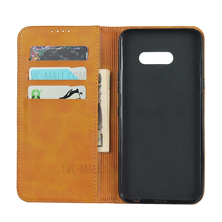 Auto-absorbed Leather Wallet Stand Phone Casing for LG V50S / LG G8X ThinQ - Brown-4