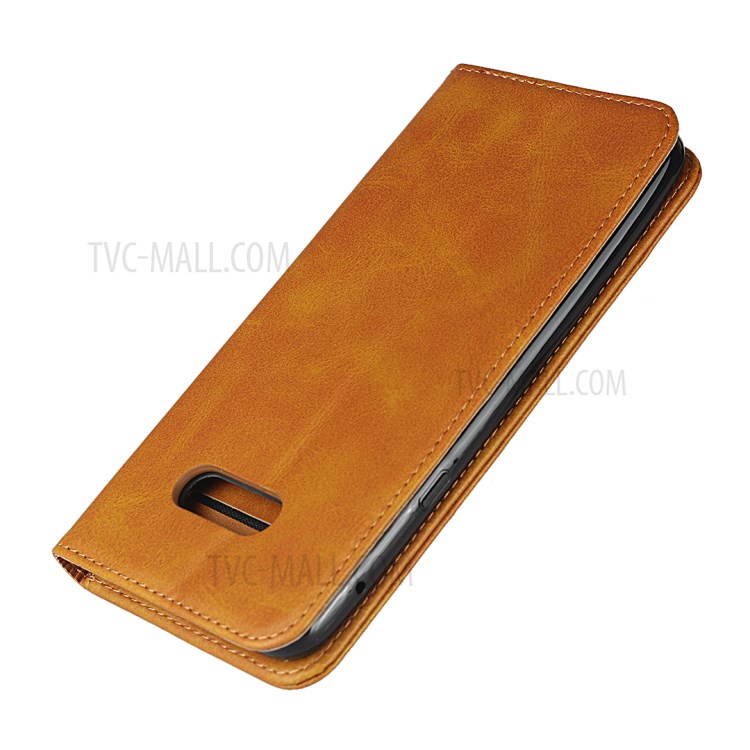 Auto-absorbed Leather Wallet Stand Phone Casing for LG V50S / LG G8X ThinQ - Brown-6