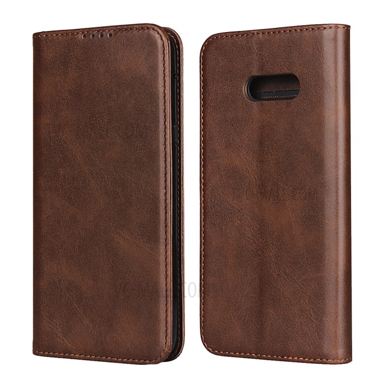 Auto-absorbed Leather Wallet Stand Phone Casing for LG V50S / LG G8X ThinQ - Coffee-1