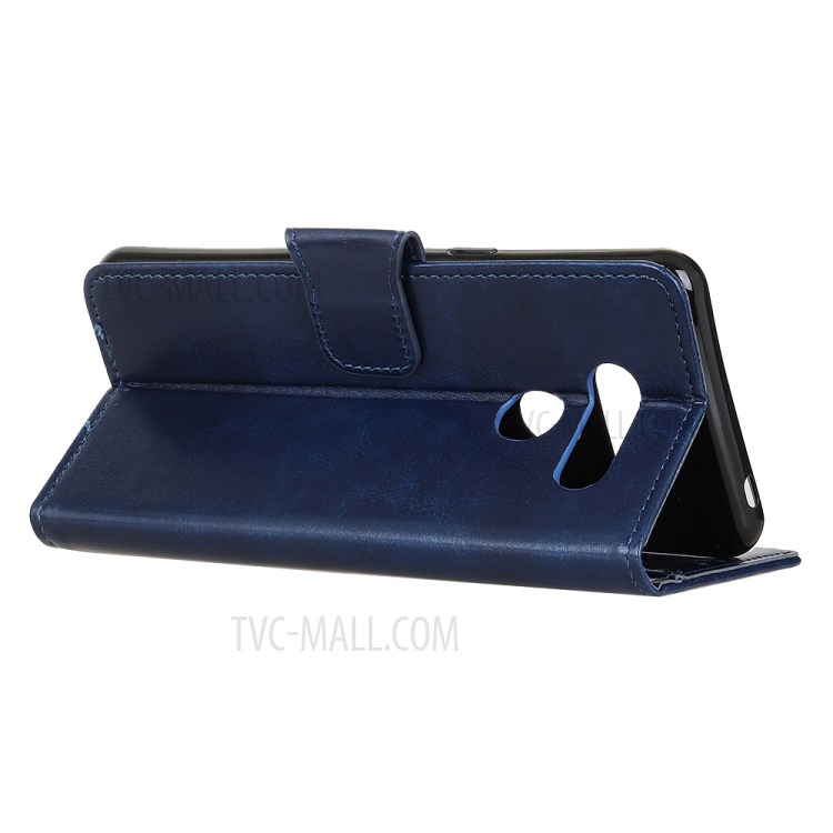 Crazy Horse Wallet Stand Leather Mobile Phone Casing for LG Q70 - Blue-9