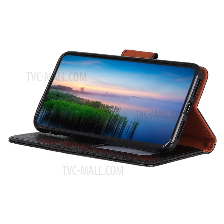 Nappa Texture Split Leather Wallet Stand Phone Case for LG Q70 - Black-2