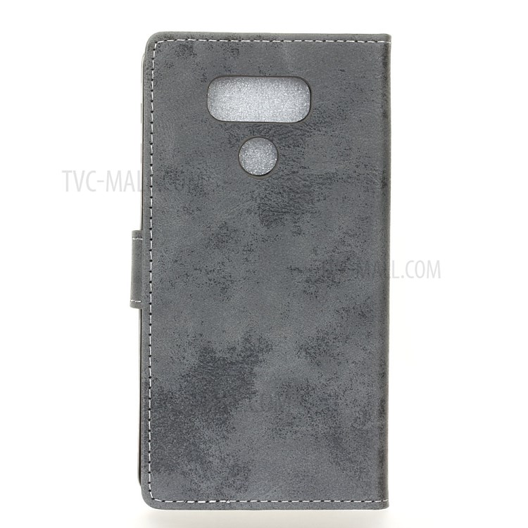 Vintage Style Leather Wallet Stand Case for LG Q70 - Grey-10