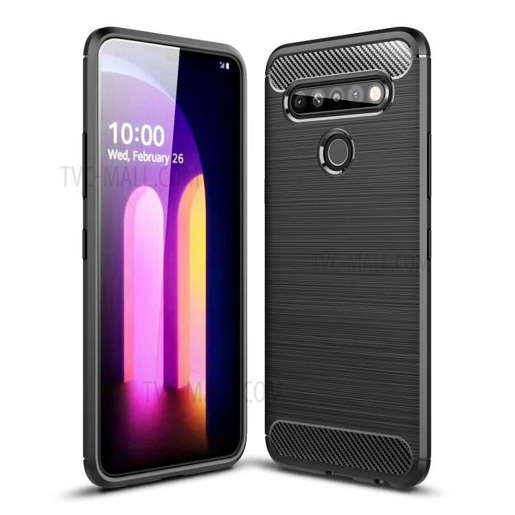 Carbon Fiber Texture Brushed TPU Case Soft Cover for LG K61 - Black