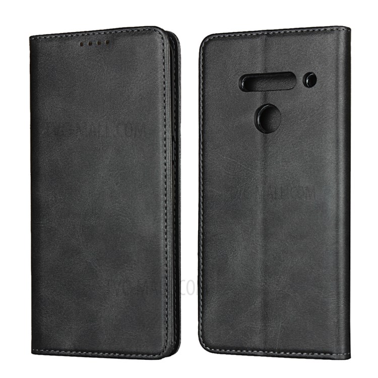 Auto-absorbed Leather Wallet Stand Protective Case for LG V50 ThinQ 5G - Black-1