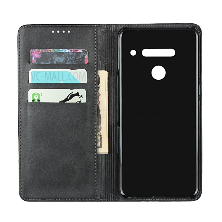 Auto-absorbed Leather Wallet Stand Protective Case for LG V50 ThinQ 5G - Black-4