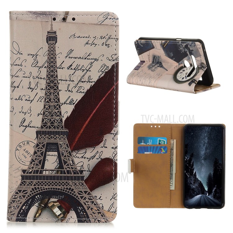Pattern Printing Wallet Leather Magnetic Shell for LG K41S - ffel Tower and Quill-pen-1