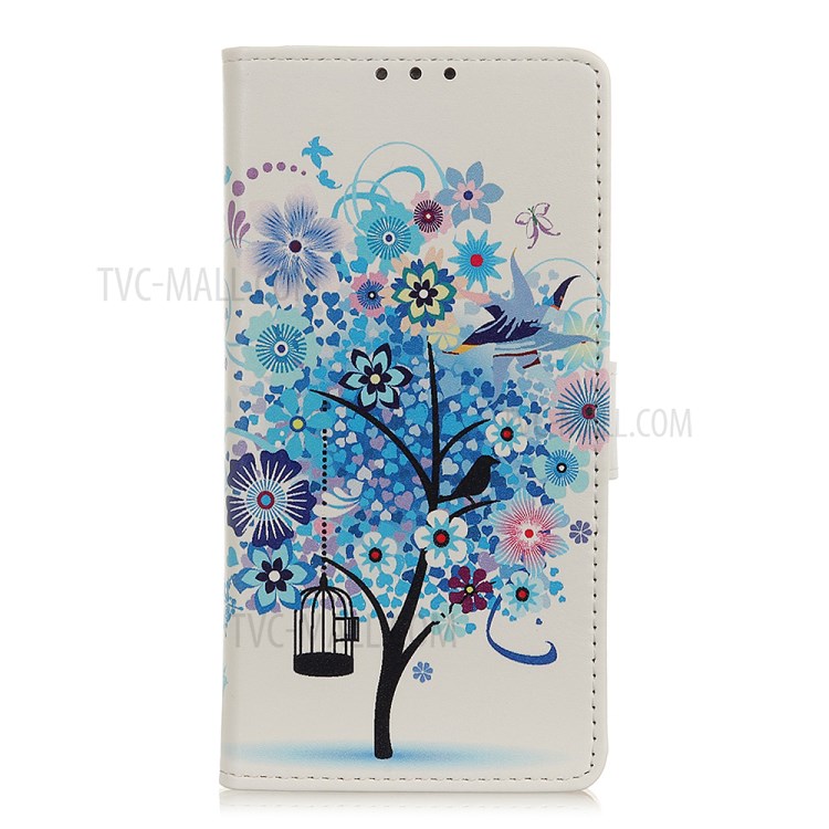 Pattern Printing Wallet Leather Magnetic Shell for LG K41S - Blue Flowers Tree Birdcage-1