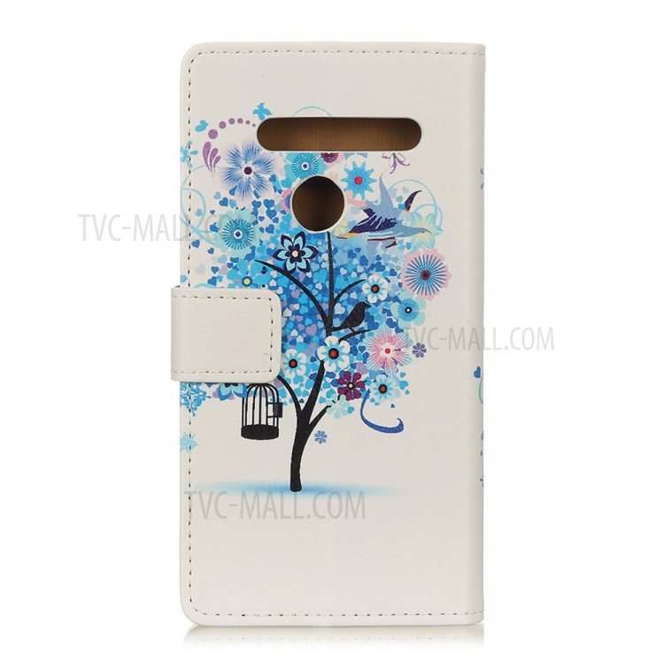 Pattern Printing Wallet Leather Magnetic Shell for LG K41S - Blue Flowers Tree Birdcage-2