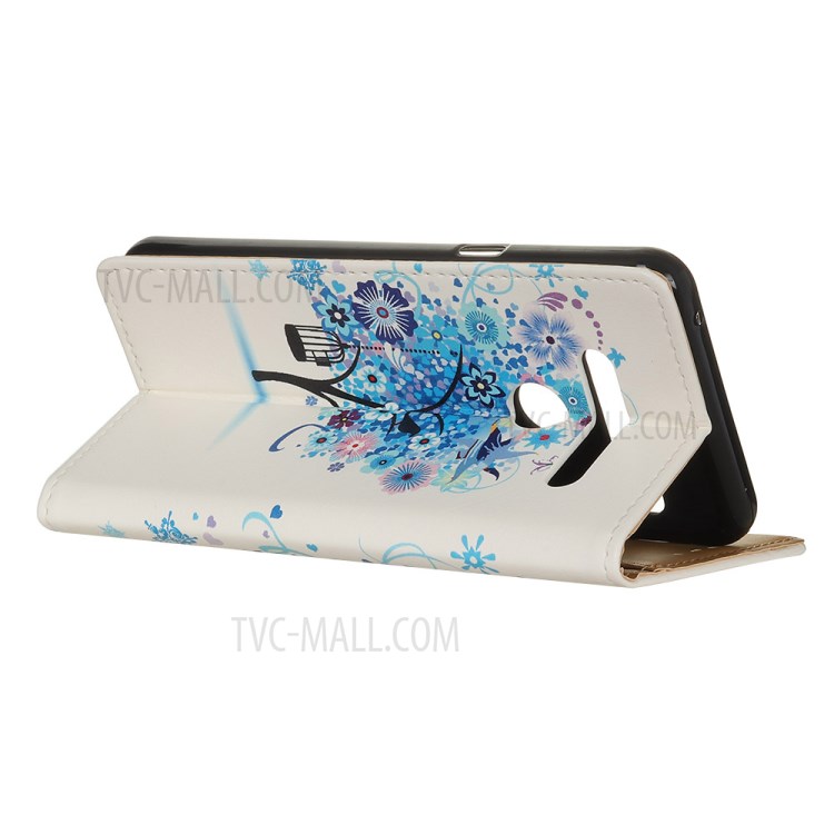 Pattern Printing Wallet Leather Magnetic Shell for LG K41S - Blue Flowers Tree Birdcage-5