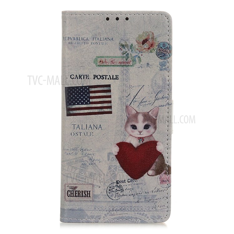 Pattern Printing Wallet Leather Magnetic Shell for LG K41S - US Flag and Cat Holding Heart-1